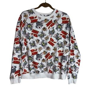 Tom and Jerry White Graphic Cartoon Sweater Medium